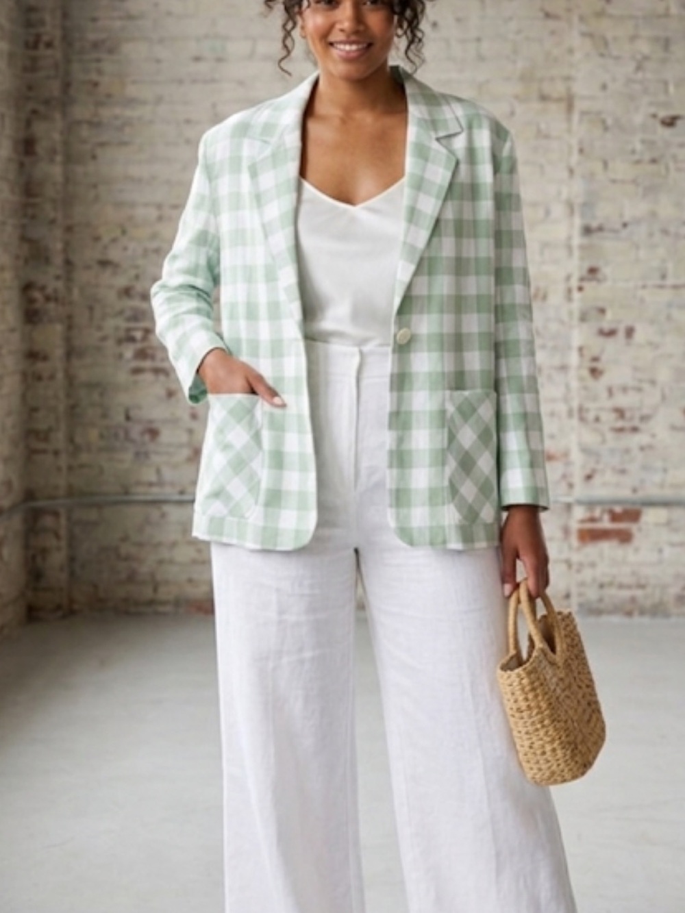 JR Bentley Green Check Gingham Plaid Blazer Size 14